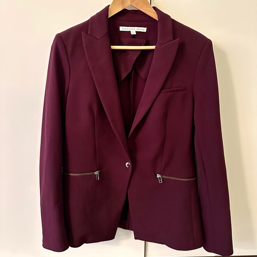 Veronica Beard Scuba Knit Blazer in Burgundy Work Ponte Stretch Size 10 - Picture 4 of 10